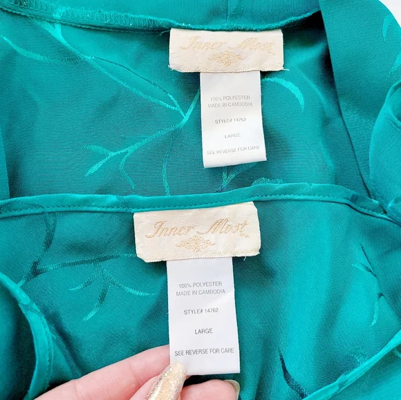 2pc Turqouise Nightgown Robe Boudoir Set Large Inner Most Floral Weave 80s Glam - Picture 6 of 6